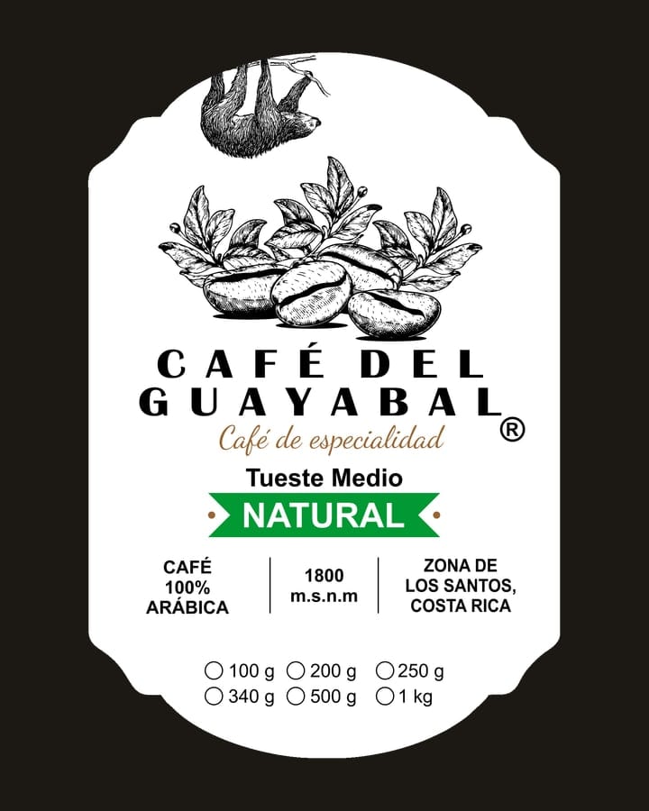 Etiqueta de Café del Guayabal Natural, tueste medio