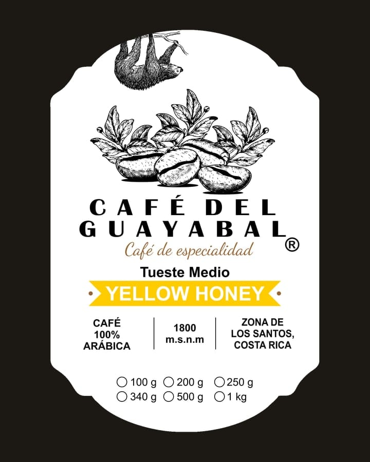 Etiqueta de Café del Guayabal Yellow Honey, tueste medio